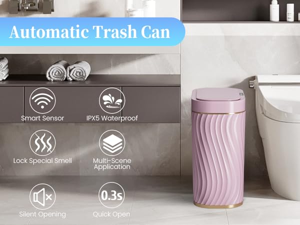 Pink Bathroom Trash can with Automatic Touchless Lid