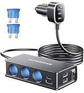 10 in 1 Cigarette Lighter Splitter, SUPERONE 3-Socket Cigarette Lighter Adapter With 7 USB Ports ...