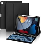 OYEEICE Keyboard Case for iPad 9th Generation - 7 Color Backlit Wireless Detachable Folio Cover w...