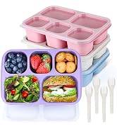 MaMix Bento Box Adult Lunch Box, 5 Compartment Bento Box for Adults 4 Pack, Reusable Stackable Sn...