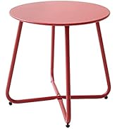 Meluvici Patio Small Side Table Waterproof Round Metal Steel Side Table Weather Resistant Portabl...