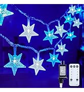 Minetom Blue and White Star String Lights Plug in - 33 ft 100 LED Star Fairy String Lights with R...
