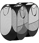 Simple Houseware Mesh Pop-Up Laundry Hamper Basket with Side Pocket, Black - 2 Pack