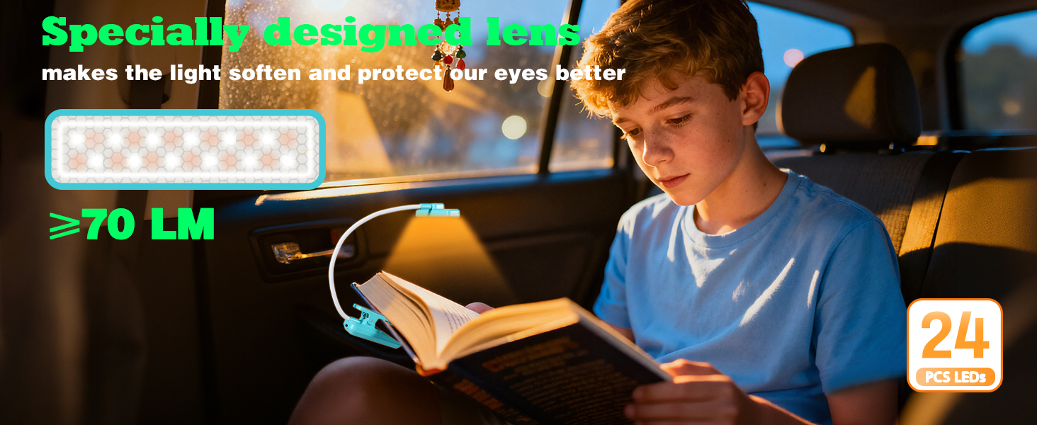 VAVOFO 24pcs LEDs rotatable rechargeable reading book light with specially designed lens-blue
