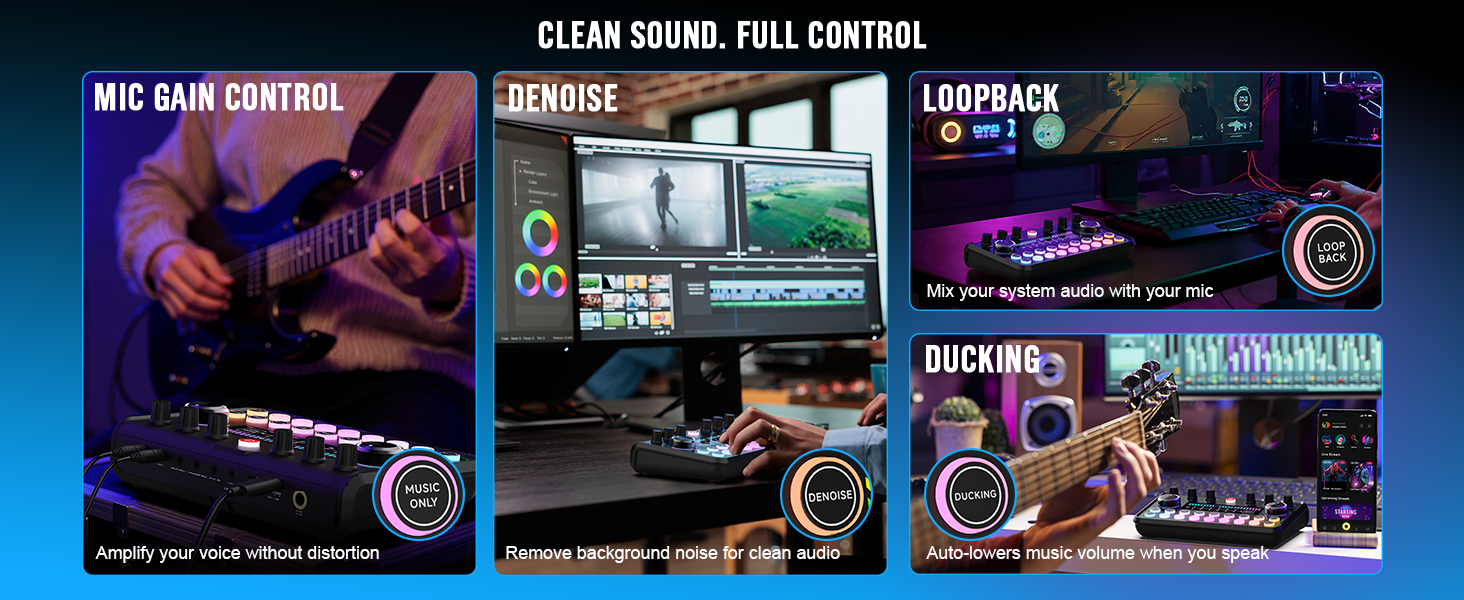 From mic gain to noise control — every feature is designed to give you cleaner, more precise sound
