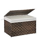 MOORLITER Wicker Storage Basket with Lid, 17.2 Gallon (65L) Small Blanket Basket with Lid, Woven ...