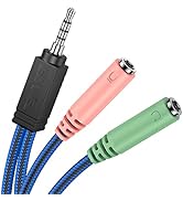 ENVEL Headset Y Adapter 2 Female to 1 Male 3.5mm Jack Cable with Separate Mic and Audio Headphone...