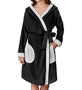 Ekouaer Women's Robes Knee Length Hooded Bathrobe Cute House Coats with Pockets S-XXL