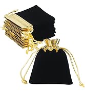 HRX Package Velvet Jewelry Bags 3x4 inch, 20pcs Black Gold Cloth Drawstring Pouches for Small Gift