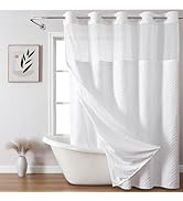 eachope No Hook Shower Curtain and Liner Set,No Hook Tufted Striped Textured Shower Curtain with ...