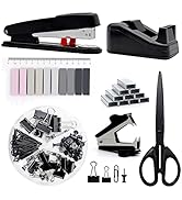 Black Office Supplies,UPIHO Black Desk Accessories,Stapler and Tape Dispenser Set for with Large ...