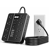 5/10FT, 23-in-1 Power Strip with Time Display, 16 AC Outlets, 6 USB Ports (2 USB C), Ideal for Li...