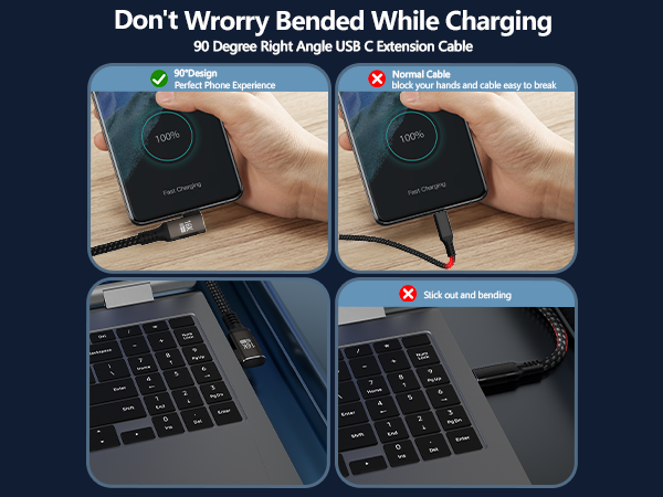 90 Degree Right Angle USB C Extension Cable