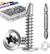 mxuteuk 340PCS #8×1" Self Tapping Screws,410 Stainless Steel Self Drilling Screws,Phillips Modifi...
