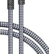 Close-up of braided cables with a black and silver woven pattern. The cables have solid black end caps or connectors visible at the top of the image.