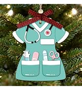 Nurse Christmas Ornaments Gifts 2025, Wooden Nurse Hanging Decorations for Christmas Tree, 2 Laye...