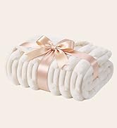 BEDELITE Faux Fur Cream Throw Blanket for Couch - Super Soft &amp; Cozy Plush Striped Blanket for Sof...