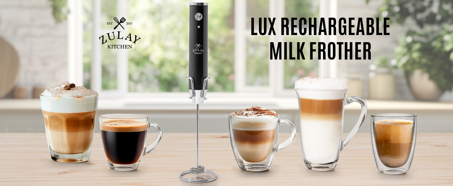 Rechargeable electric milk frother with 2-speed motor and waterproof design for coffee and drinks