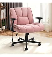VENDORZ Criss Cross Chair with Wheels, Vanity Chair with Back and Flip-Up Arms, Wide Seat Criss C...