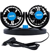 XOOL 12V Fan Car Fan, Adjustable Dual Head 3.5 Inches for Front Seat Passenger, 360° Rotatable El...