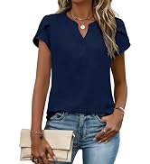 Zeagoo Womens Tops Dressy Casual Textured Blouses Cap Short Sleeve Shirts V Neck Button Up Summer...