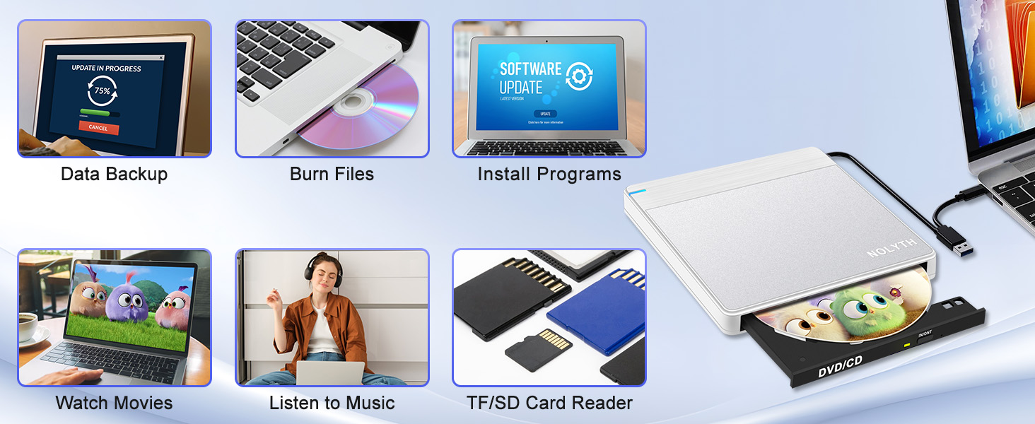 This external disc drive for laptop can both read and write DVDs without any lag or distortion.
