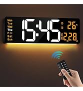 LEIKE 16" Large Digital Wall Clock Timer,Remote Control,2 Alarms, LED Display,Auto DST,Temperatur...
