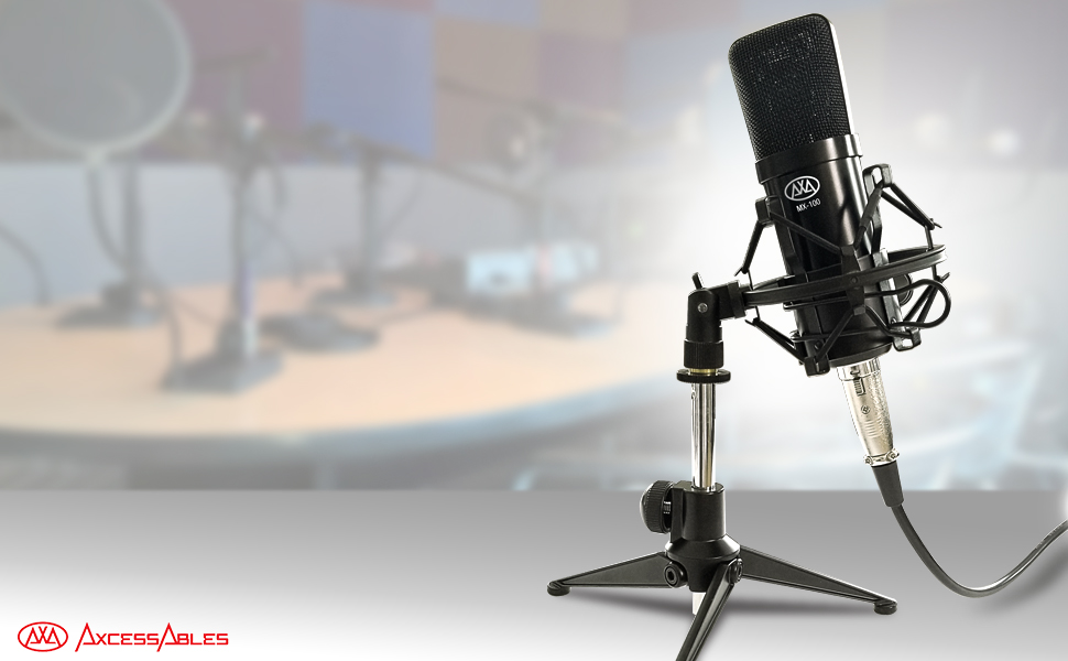  AxcessAbles MX-100 Studio Condenser Microphone with Desktop Tripod Stand 