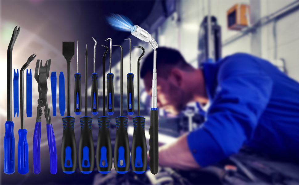 17 Pcs Hook and Pick Tool Set with Scraper Auto Clip Removal Plier Fastener Remover