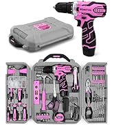 KingTool Home Tool Kit Set - 219 Pieces Pink Tool Kit with 12V Max Power Cordless Drill, Tool Kit...