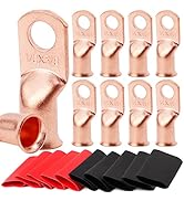 TKDMR 10pcs 1/0 AWG-3/8 Battery Lugs,Heavy Duty Wire Lugs,Ring Terminals,Battery Cable Ends,0 Gua...
