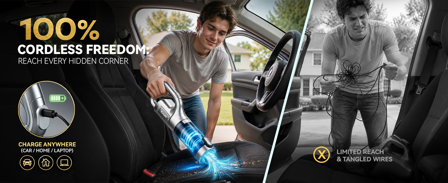 100%CORDLESS FREEDOM:REACH EVERY HIDDEN CORNER