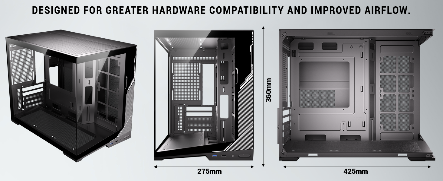 ESGAMING M-ATX Mini Tower PC Case 360MM RAD Support, 8° Slanted Base, 270° Full View Tempered Glass ...