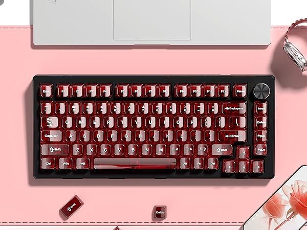 Red Clear keycaps,Transparent keycaps 60 75 100 Percent,Ceramic Jelly Key caps Set