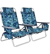 GYMAX Folding Recline Beach Chair, Set of 2 Adjustable Camping Chair with Ice Bag, Cup Holder, To...