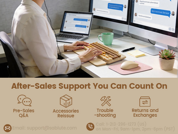 Customer using pink wireless keyboard mouse combo at desk if any issue contact Sablute support
