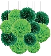 Aimto 12pcs Dark Green and Lemon Green Paper Pom Poms Decorations for St. Patrick's Day Party Han...
