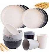 Rubtlamp Wheat Straw Dinnerware Sets, 16PCS Plastic dinnerware Set for 4, Wheat Straw Plates and ...
