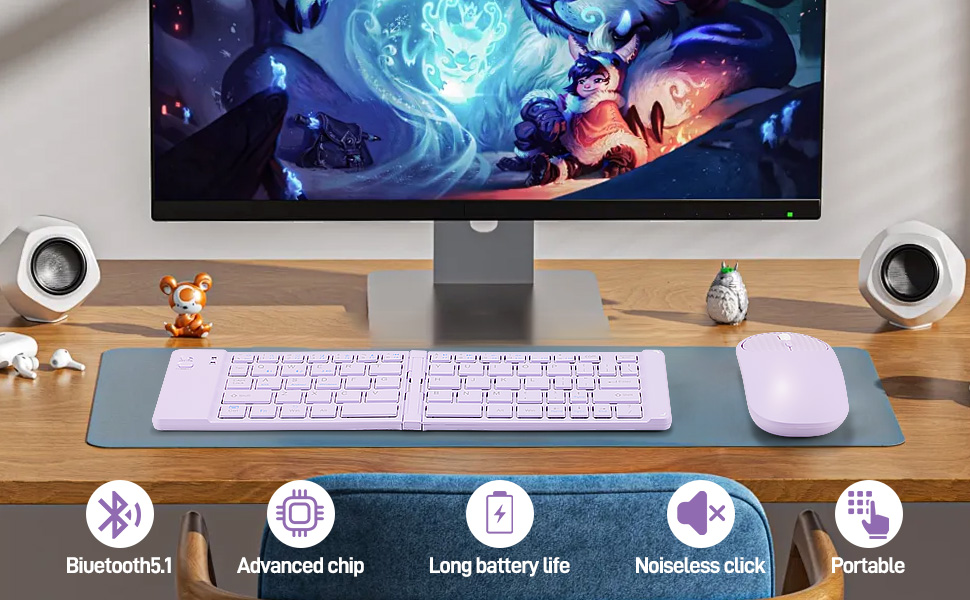 Foldable Mini Rechargeable Bluetooth Keyboard and Mouse Combo,