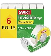 SWRT Invisible Tape with Dispensers, Matte Finish Clear Tape, 6 Rolls, 3/4 in x 800 Inches Each, ...