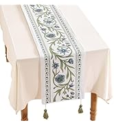 ISAENNE Designer Elegant Linen Table Runner 71 Inches, Vintage Blue Floral Pattern Table Runners ...