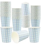 DTFMZOV 50 Pcs Gingham Paper Cups 8 oz, Disposable Gingham Cups, Blue Checkered Cup for Hot Cold ...