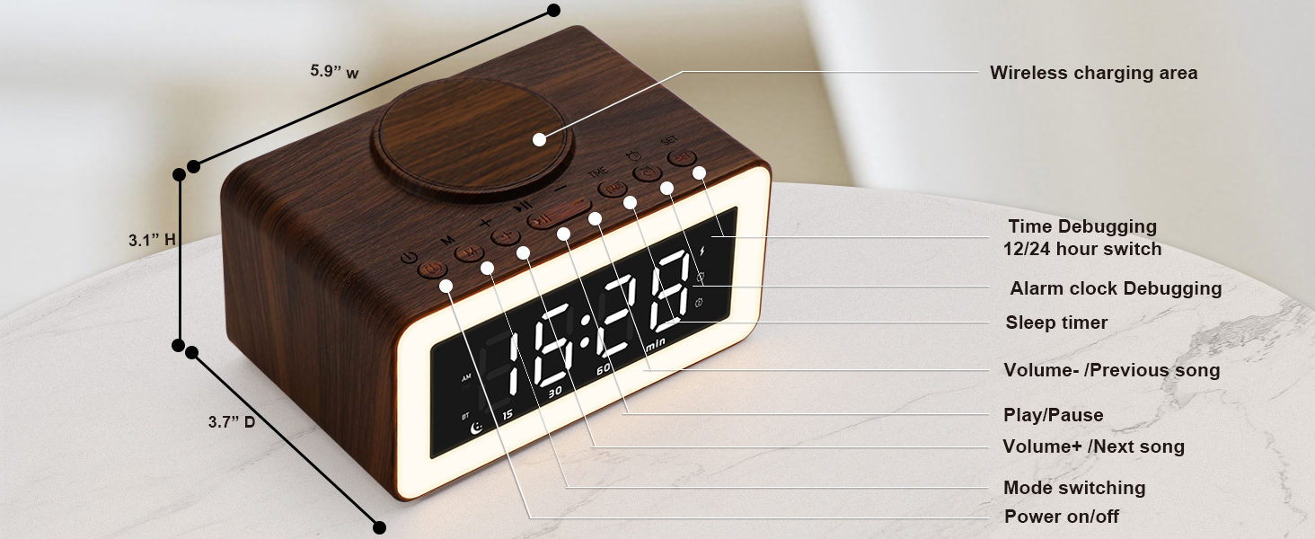 alarm clock digital hatch bluetooth for bedroom smart clocks aesthetic wireless charging