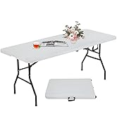 Pazidom 6FT Folding Table, Heavy Duty Plastic Table Portable Fold-in-Half Utility Table Indoor Ou...