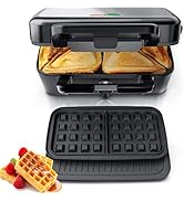 FOHERE Waffle Maker 3 in 1 Sandwich Maker 1200W Panini Press With Removable Plates and 5-gear Tem...