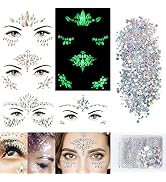 4 Sheets Euphoria Face Gems, 10g Chunky Glitter, Rhinestones Jewels Stickers Glow in The Dark-Lum...