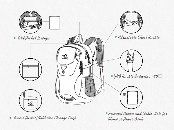 WATERFLY Lightweight Packable Hiking Backpack ONJ11