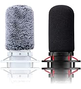 Microphone Windscreen Pop Filter Compatible with HyperX QuadCast - Mic Foam Cover with Furry Wind...