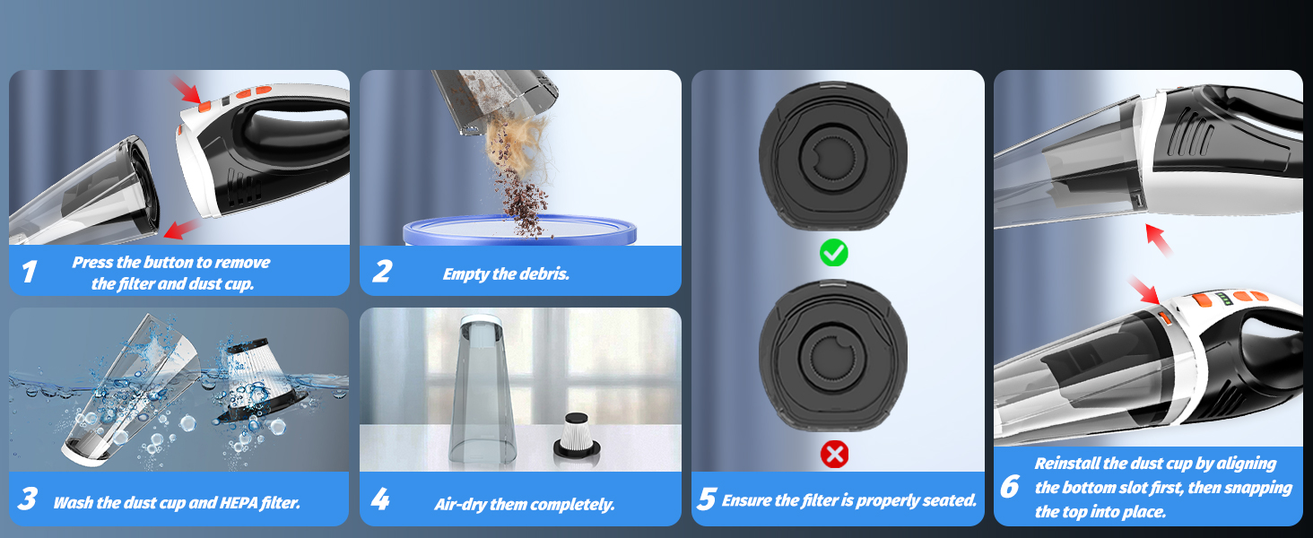 Portable car vacuum cleaner, suitable for cleaning cars and small areas in the kitchen.