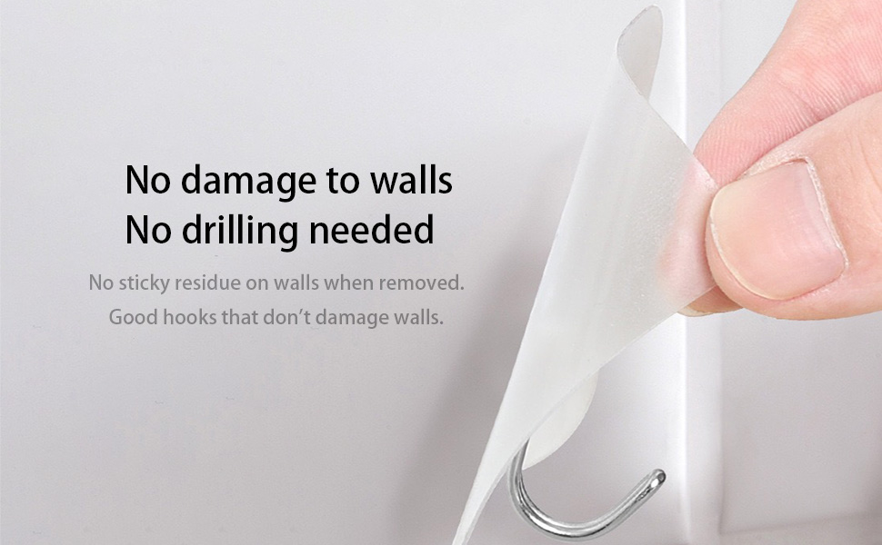 Good hooks that don&amp;#39;t damage walls.No sticky residue on walls when removed.